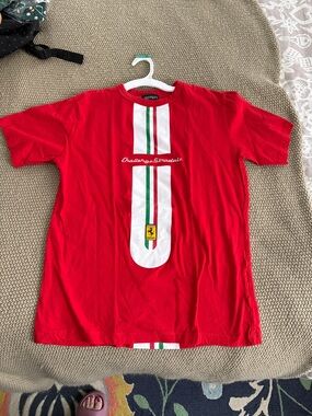 Ferrari Red Tee with White and Green Stripe